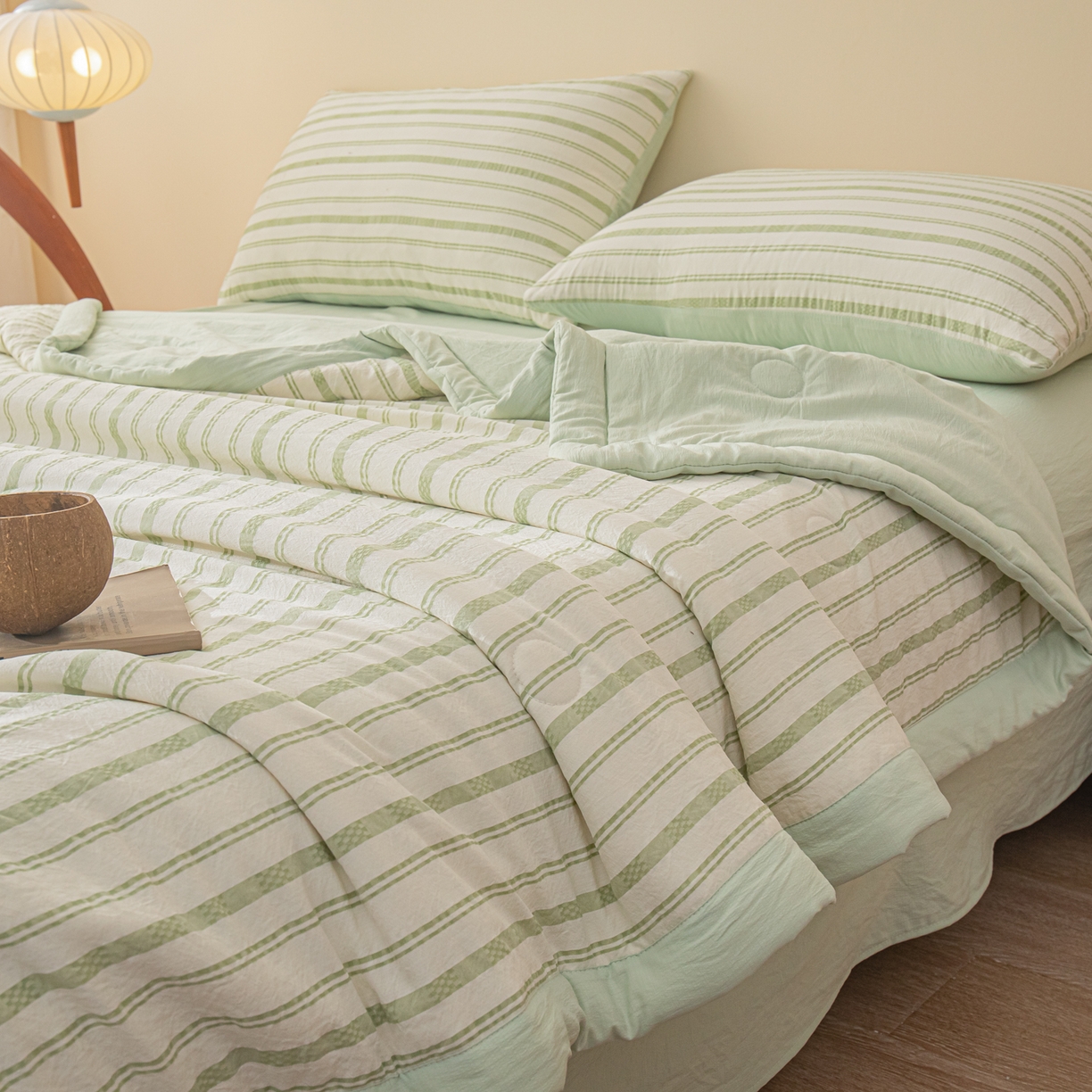 91家纺网 家纺一手货源 找家纺 江暮云家纺 2026新款色织提花新疆棉花夏被空调被 织韵-绿