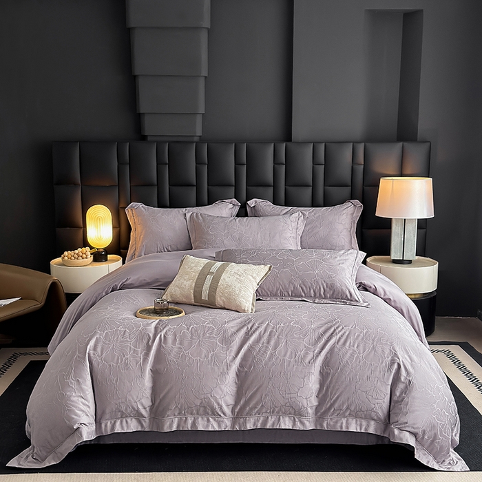 宏羽纺家纺 2026新款100S长绒棉浮雕提花居家四件套 山间雾-香芋紫