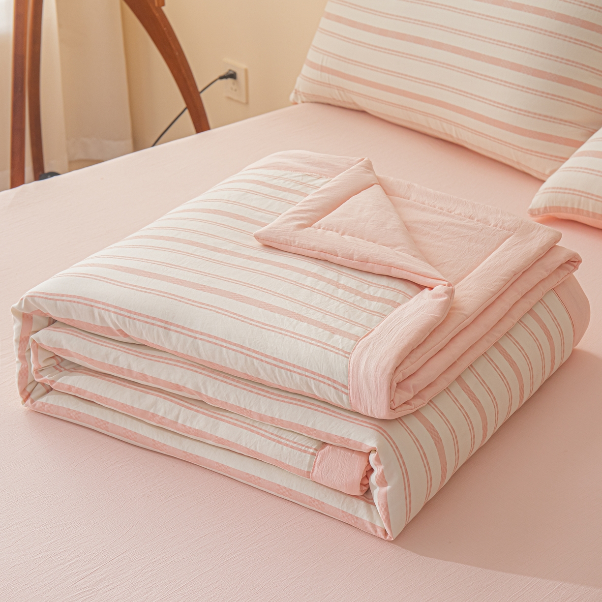 江暮云家纺 2026新款色织提花新疆棉花夏被空调被 织韵-粉