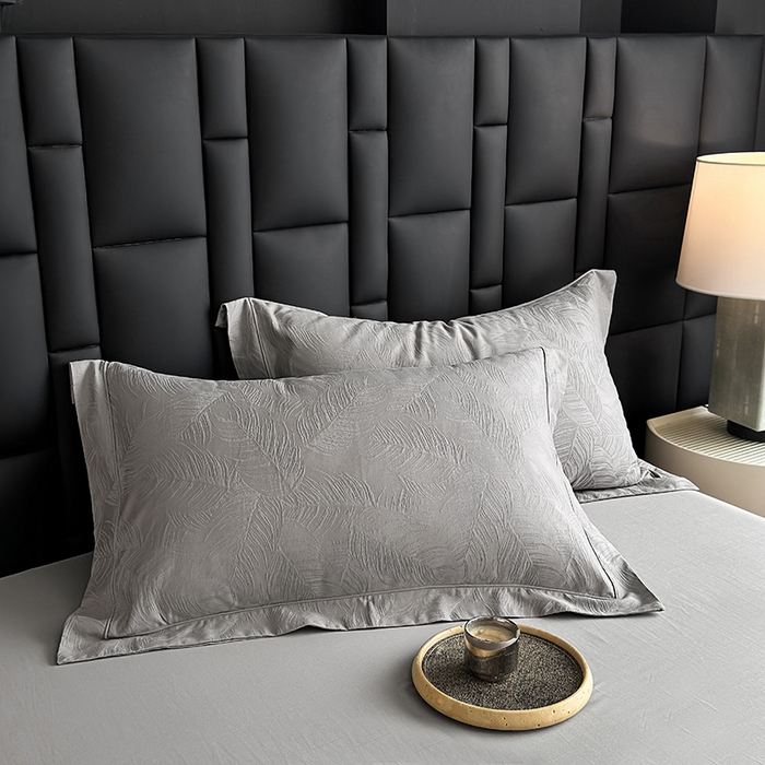 91家纺网 家纺一手货源 找家纺 宏羽纺家纺 2026新款100S长绒棉浮雕提花居家四件套 叶纷-丁香灰