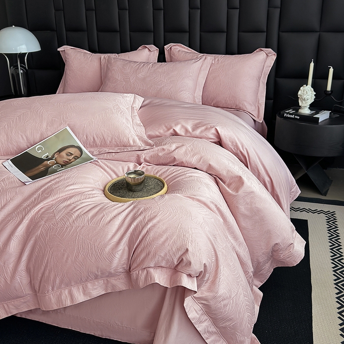 91家纺网 家纺一手货源 找家纺 宏羽纺家纺 2026新款100S长绒棉浮雕提花居家四件套 叶纷-豆沙