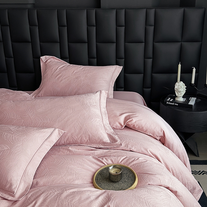 91家纺网 家纺一手货源 找家纺 宏羽纺家纺 2026新款100S长绒棉浮雕提花居家四件套 叶纷-豆沙