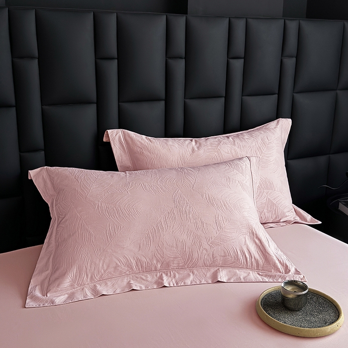 91家纺网 家纺一手货源 找家纺 宏羽纺家纺 2026新款100S长绒棉浮雕提花居家四件套 叶纷-豆沙