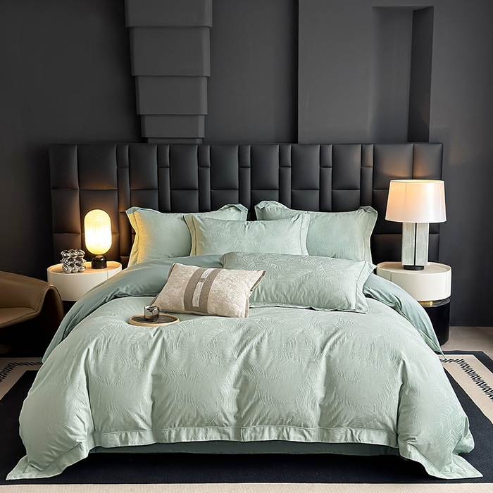 宏羽纺家纺 2026新款100S长绒棉浮雕提花居家四件套 叶纷-喜绿