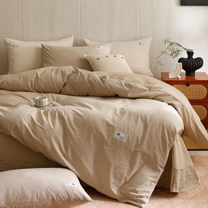 91家纺网 家纺一手货源 找家纺 （总）悦然毛巾被 2026春夏新款A类全棉棉麻纯色四件套-山月素系列