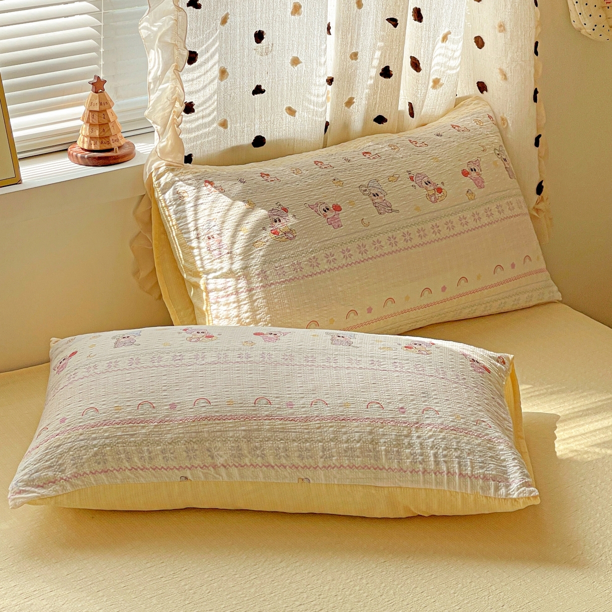 91家纺网 家纺一手货源 找家纺 一比一家纺 2026新款泡芙纱简款夏被四件套 星梦乐园