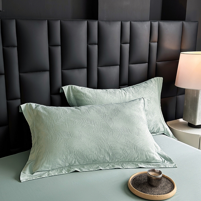 91家纺网 家纺一手货源 找家纺 宏羽纺家纺 2026新款100S长绒棉浮雕提花居家四件套 叶纷-喜绿