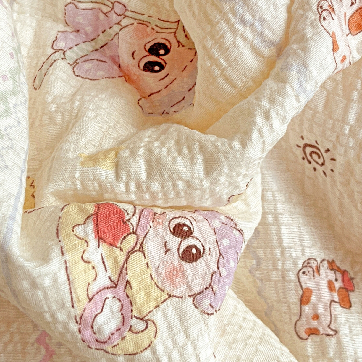 91家纺网 家纺一手货源 找家纺 一比一家纺 2026新款泡芙纱简款夏被四件套 星梦乐园