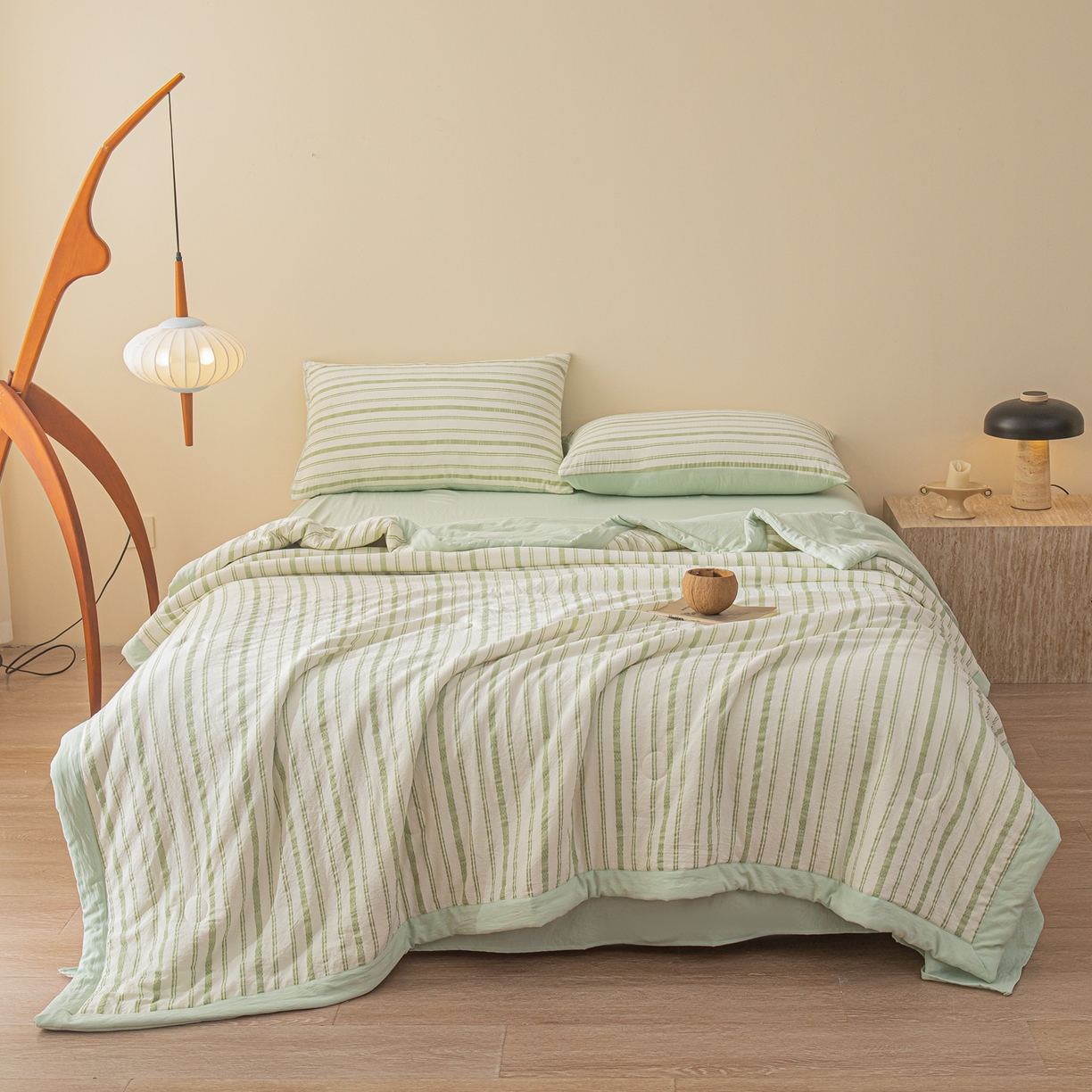 91家纺网 家纺一手货源 找家纺 江暮云家纺 2026新款色织提花新疆棉花夏被空调被 织韵-绿