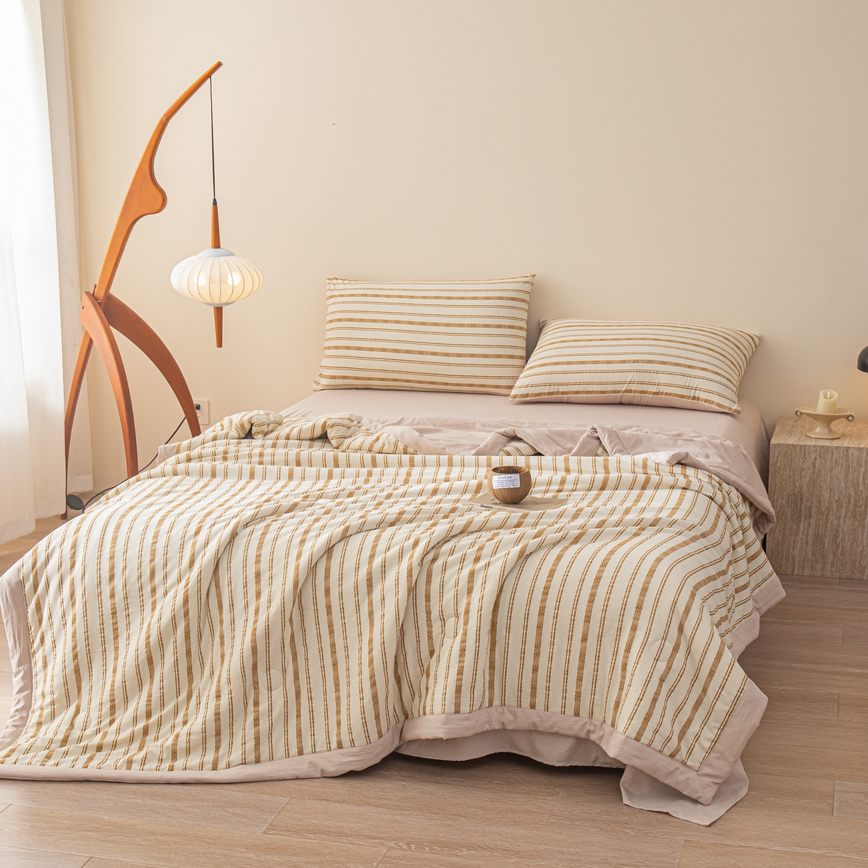 91家纺网 家纺一手货源 找家纺 江暮云家纺 2026新款色织提花新疆棉花夏被空调被 织韵-咖