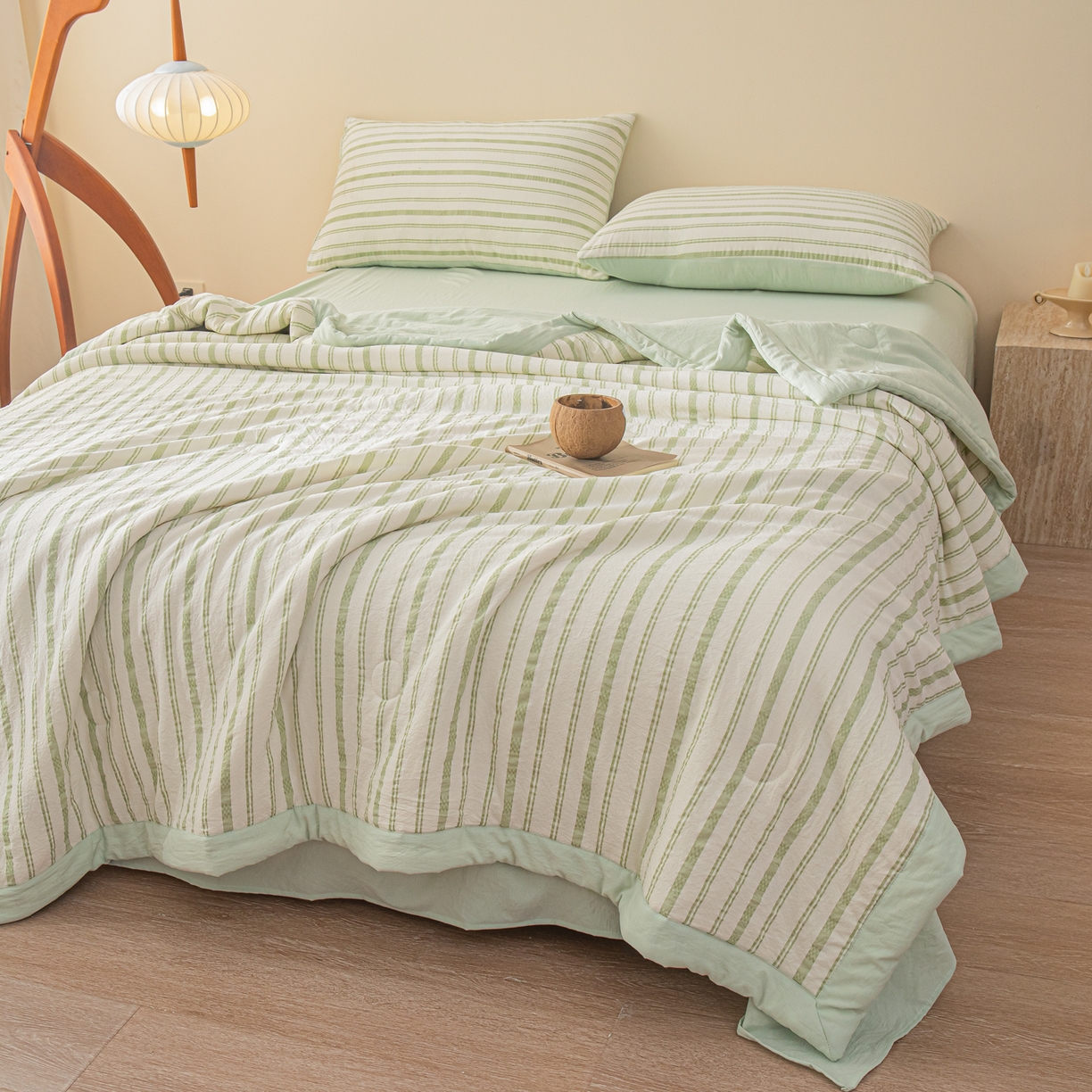 91家纺网 家纺一手货源 找家纺 江暮云家纺 2026新款色织提花新疆棉花夏被空调被 织韵-绿