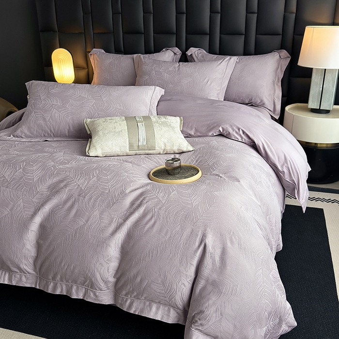 91家纺网 家纺一手货源 找家纺 宏羽纺家纺 2026新款100S长绒棉浮雕提花居家四件套 叶纷-香芋紫