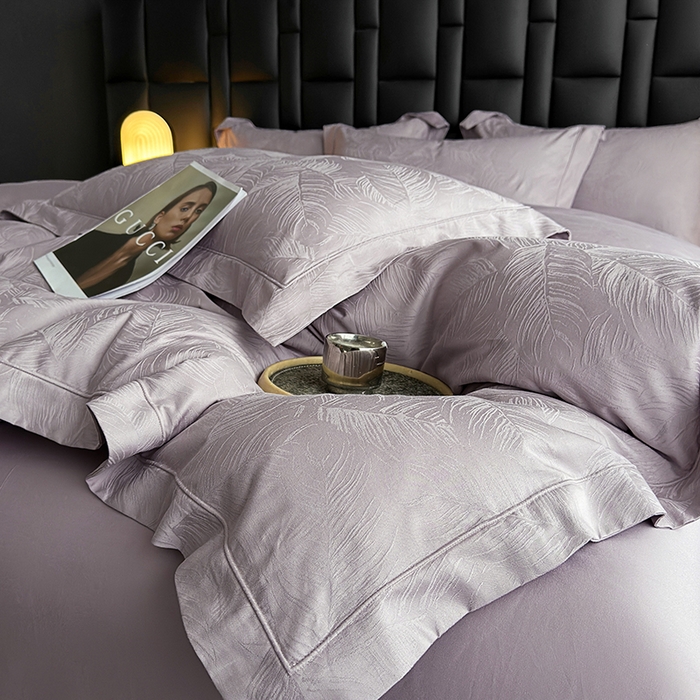 91家纺网 家纺一手货源 找家纺 宏羽纺家纺 2026新款100S长绒棉浮雕提花居家四件套 叶纷-香芋紫