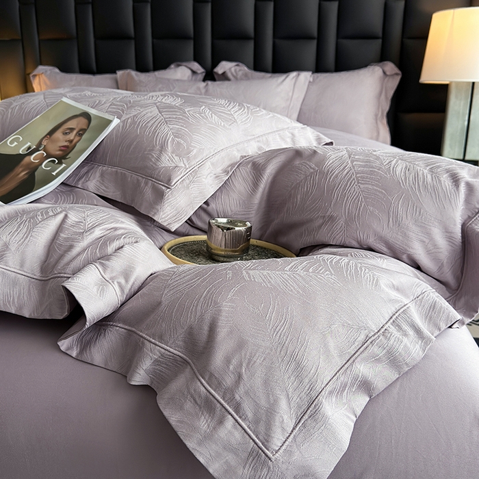 91家纺网 家纺一手货源 找家纺 宏羽纺家纺 2026新款100S长绒棉浮雕提花居家四件套 叶纷-香芋紫