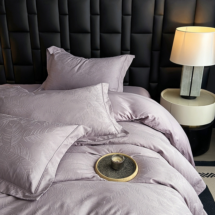 91家纺网 家纺一手货源 找家纺 宏羽纺家纺 2026新款100S长绒棉浮雕提花居家四件套 叶纷-香芋紫