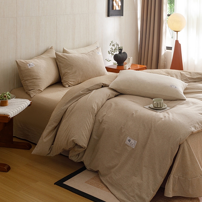 91家纺网 家纺一手货源 找家纺 悦然毛巾被 2026春夏新款A类全棉棉麻纯色四件套-山月素系列 山月素麻