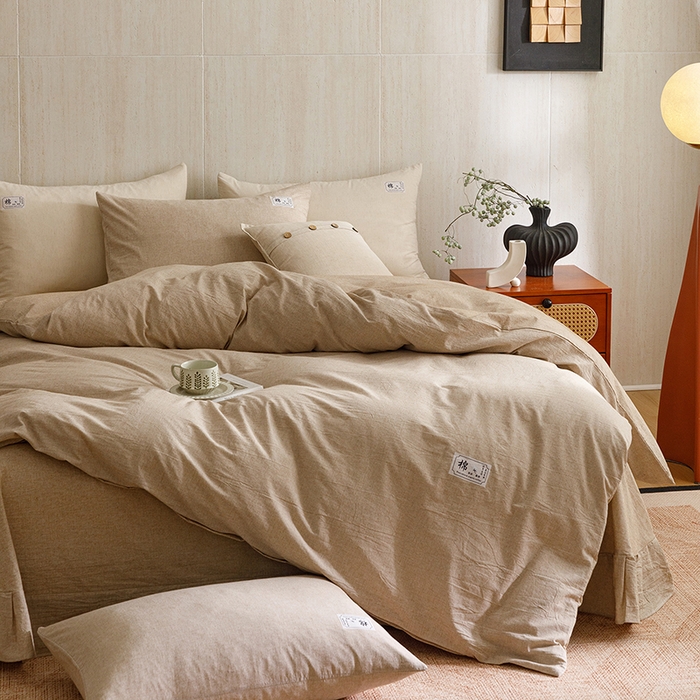 91家纺网 家纺一手货源 找家纺 悦然毛巾被 2026春夏新款A类全棉棉麻纯色四件套-山月素系列 山月素麻