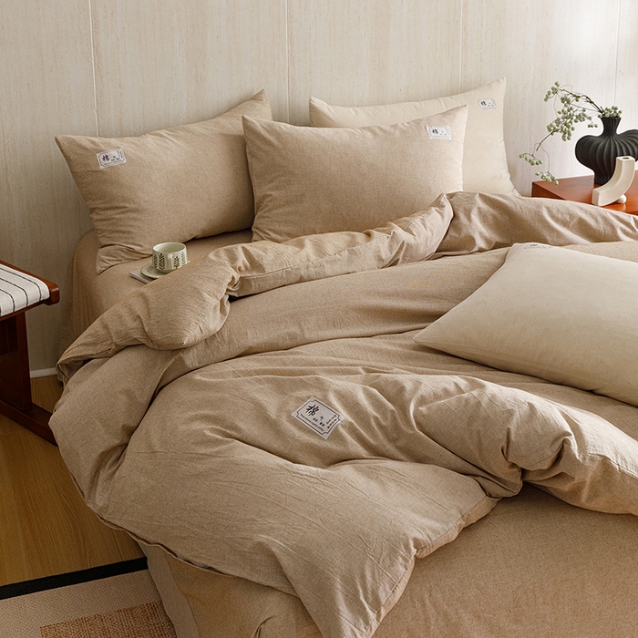 91家纺网 家纺一手货源 找家纺 悦然毛巾被 2026春夏新款A类全棉棉麻纯色四件套-山月素系列 山月素麻