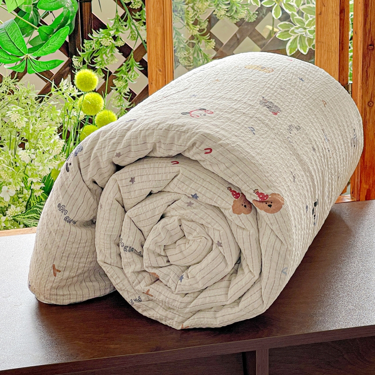 91家纺网 家纺一手货源 找家纺 一比一家纺 2026新款泡芙纱简款夏被四件套 星星狗