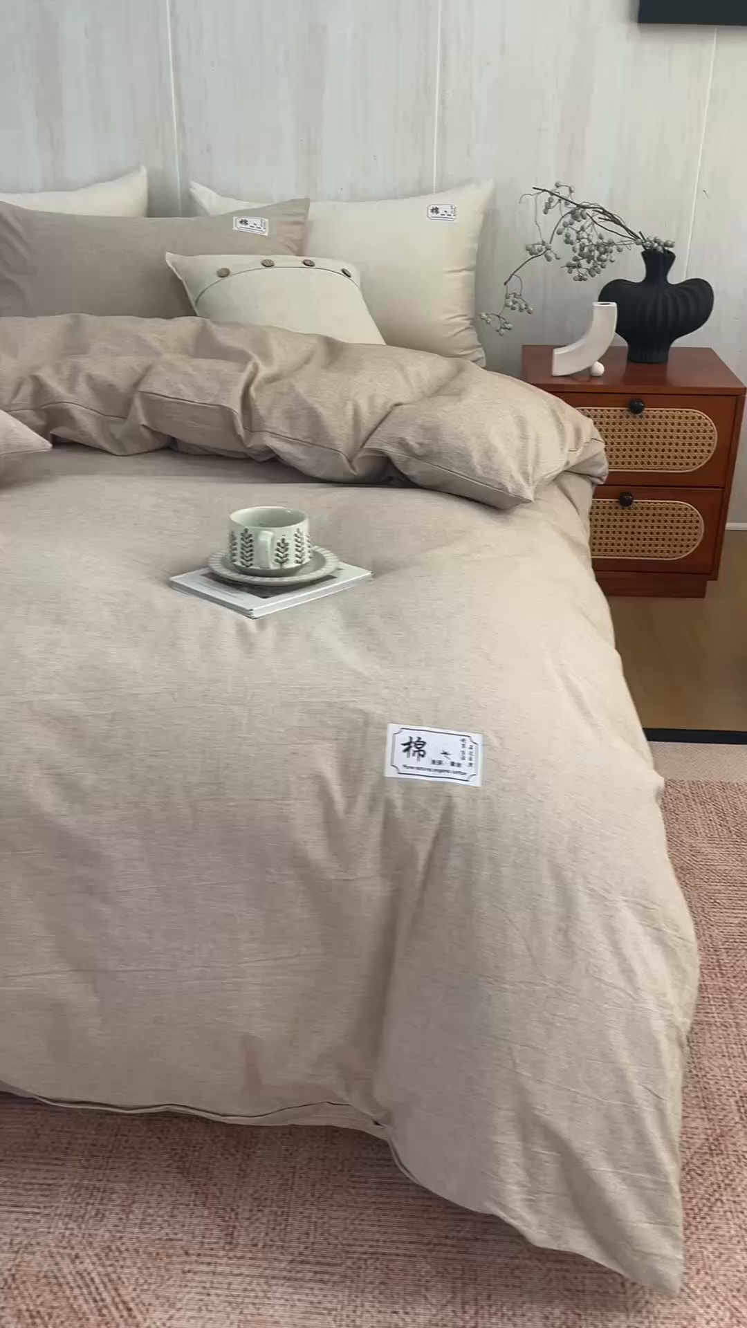 91家纺网 家纺一手货源 找家纺 悦然毛巾被 2026春夏新款A类全棉棉麻纯色四件套-山月素系列 山月素麻
