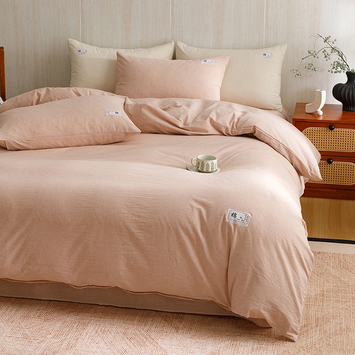 91家纺网 家纺一手货源 找家纺 悦然毛巾被 2026春夏新款A类全棉棉麻纯色四件套-山月素系列 山月素麻豆沙