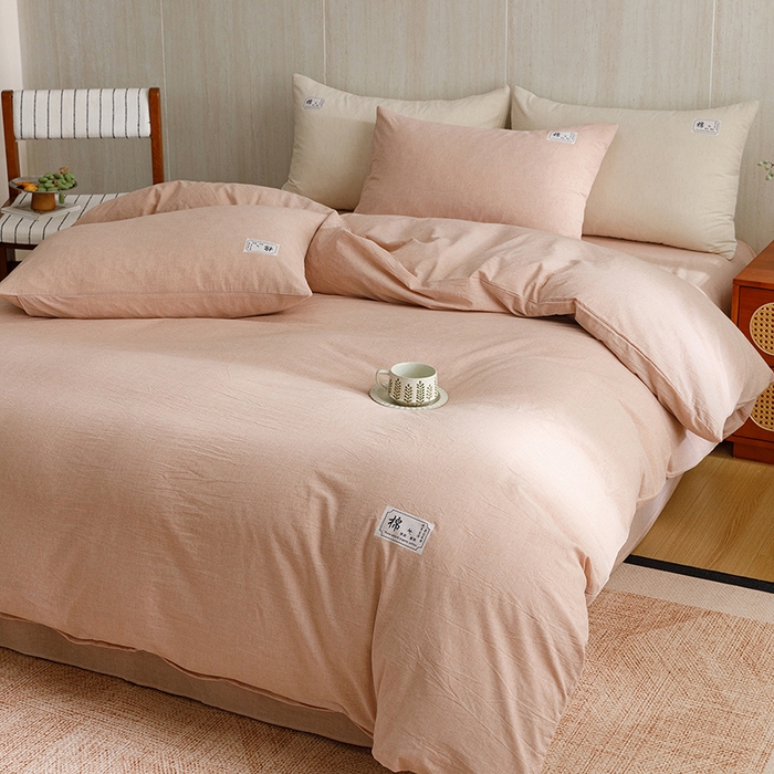 91家纺网 家纺一手货源 找家纺 悦然毛巾被 2026春夏新款A类全棉棉麻纯色四件套-山月素系列 山月素麻豆沙