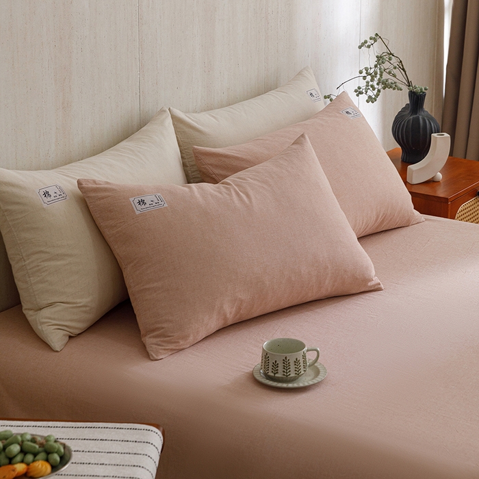 91家纺网 家纺一手货源 找家纺 悦然毛巾被 2026春夏新款A类全棉棉麻纯色四件套-山月素系列 山月素麻豆沙