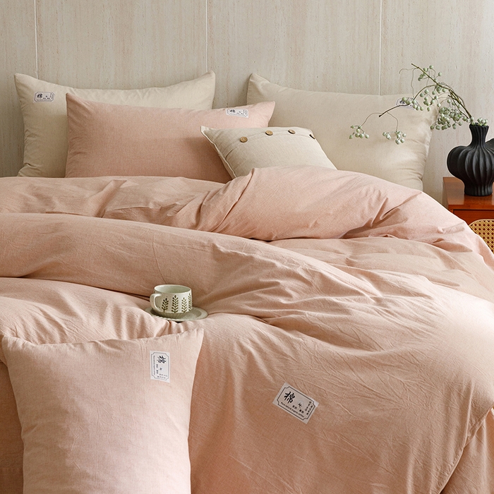 91家纺网 家纺一手货源 找家纺 悦然毛巾被 2026春夏新款A类全棉棉麻纯色四件套-山月素系列 山月素麻豆沙