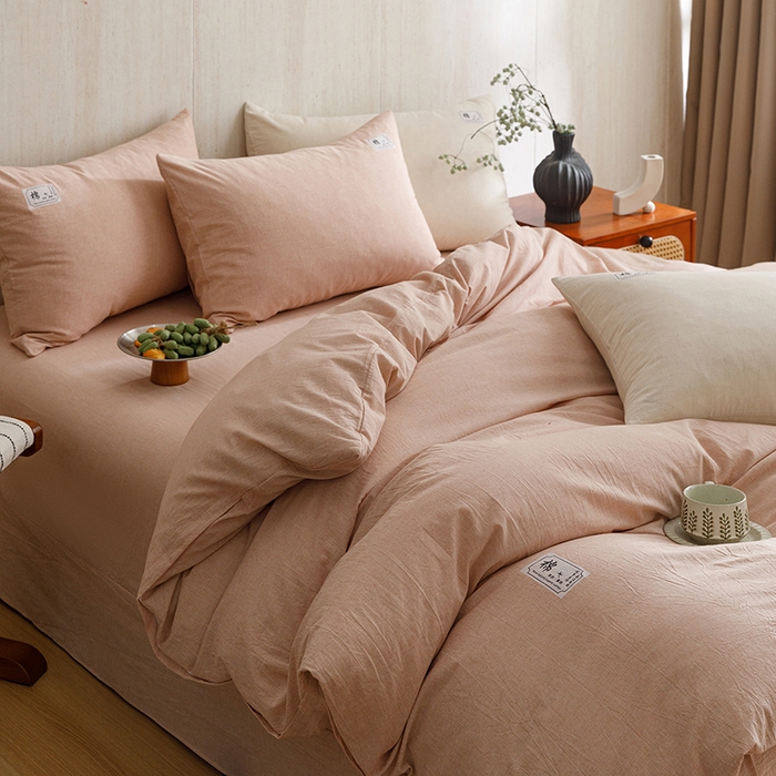 91家纺网 家纺一手货源 找家纺 悦然毛巾被 2026春夏新款A类全棉棉麻纯色四件套-山月素系列 山月素麻豆沙