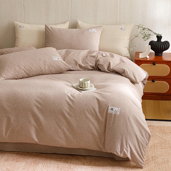 91家纺网 家纺一手货源 找家纺 悦然毛巾被 2026春夏新款A类全棉棉麻纯色四件套-山月素系列 山月素麻咖