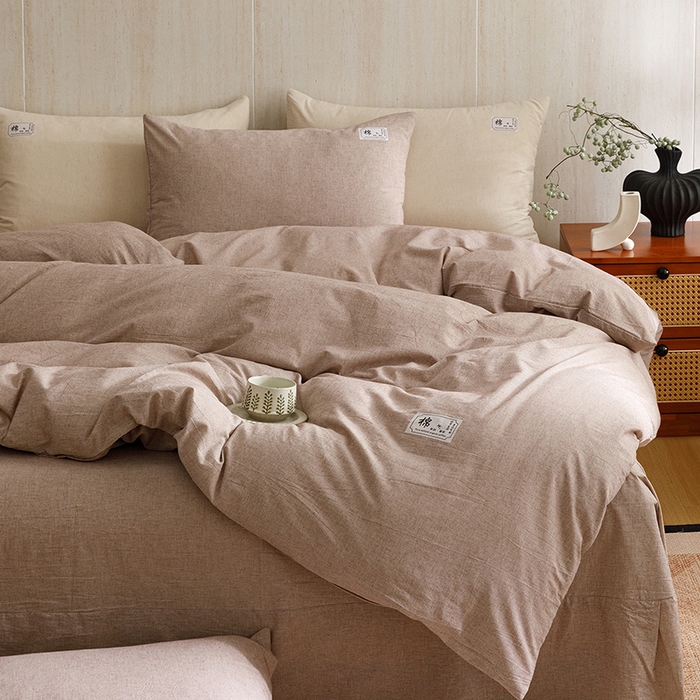 91家纺网 家纺一手货源 找家纺 悦然毛巾被 2026春夏新款A类全棉棉麻纯色四件套-山月素系列 山月素麻咖