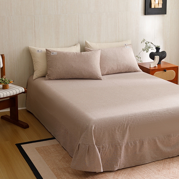 91家纺网 家纺一手货源 找家纺 悦然毛巾被 2026春夏新款A类全棉棉麻纯色四件套-山月素系列 山月素麻咖