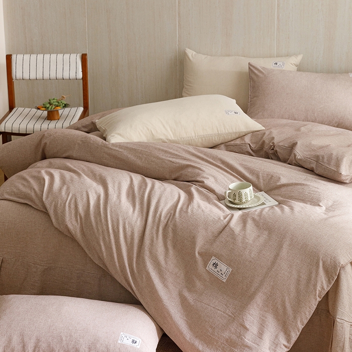 91家纺网 家纺一手货源 找家纺 悦然毛巾被 2026春夏新款A类全棉棉麻纯色四件套-山月素系列 山月素麻咖