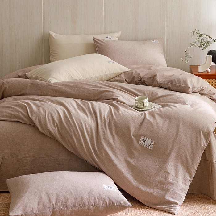 91家纺网 家纺一手货源 找家纺 悦然毛巾被 2026春夏新款A类全棉棉麻纯色四件套-山月素系列 山月素麻咖