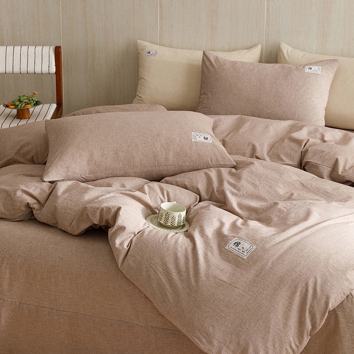91家纺网 家纺一手货源 找家纺 悦然毛巾被 2026春夏新款A类全棉棉麻纯色四件套-山月素系列 山月素麻咖