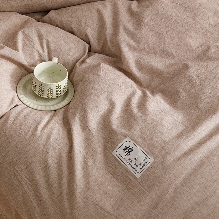 91家纺网 家纺一手货源 找家纺 悦然毛巾被 2026春夏新款A类全棉棉麻纯色四件套-山月素系列 山月素麻咖