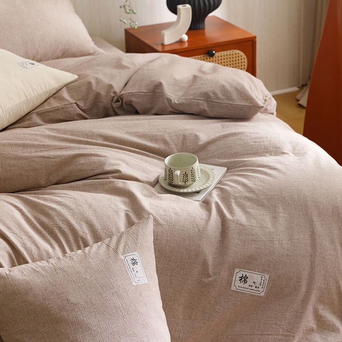 91家纺网 家纺一手货源 找家纺 悦然毛巾被 2026春夏新款A类全棉棉麻纯色四件套-山月素系列 山月素麻咖
