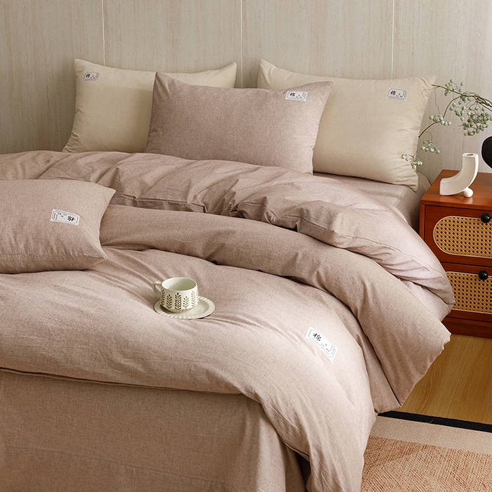 91家纺网 家纺一手货源 找家纺 悦然毛巾被 2026春夏新款A类全棉棉麻纯色四件套-山月素系列 山月素麻咖