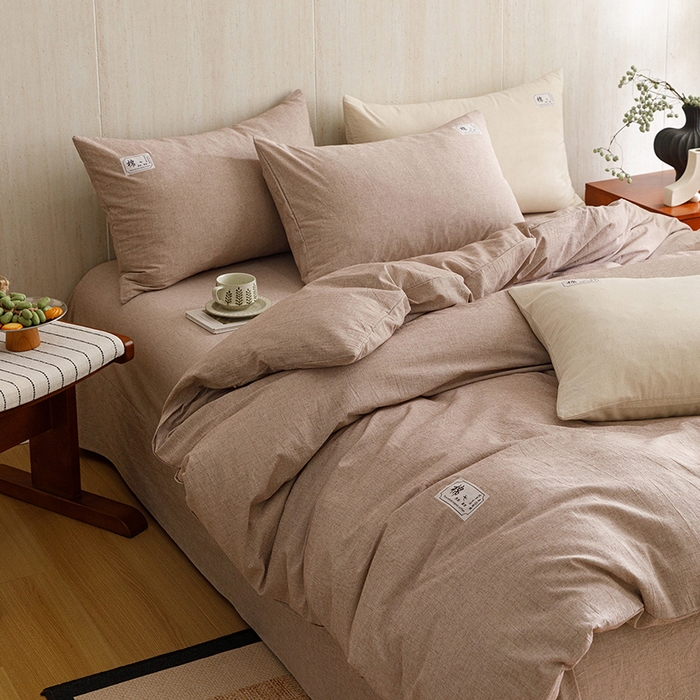 91家纺网 家纺一手货源 找家纺 悦然毛巾被 2026春夏新款A类全棉棉麻纯色四件套-山月素系列 山月素麻咖