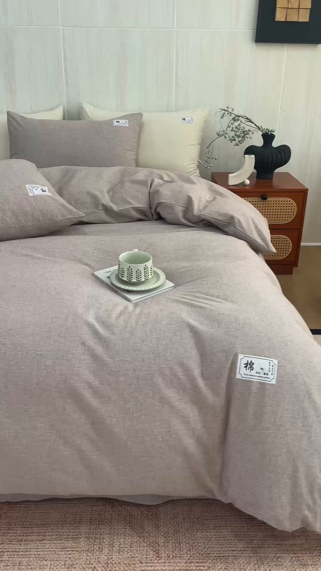 91家纺网 家纺一手货源 找家纺 悦然毛巾被 2026春夏新款A类全棉棉麻纯色四件套-山月素系列 山月素麻咖