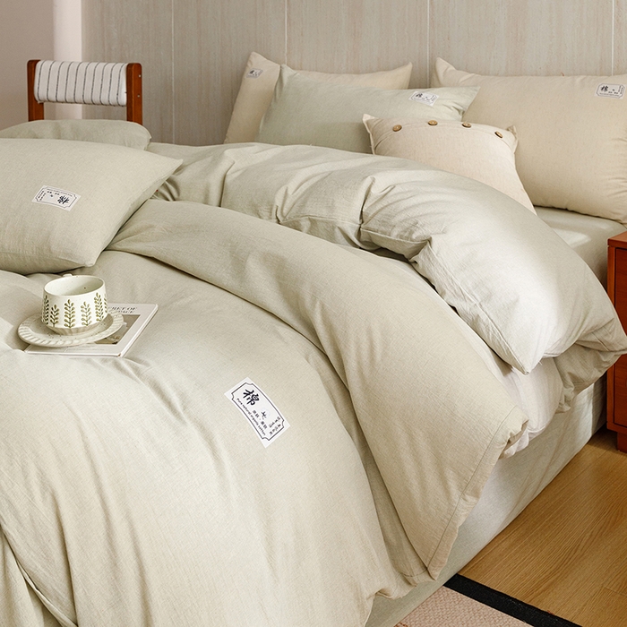 91家纺网 家纺一手货源 找家纺 悦然毛巾被 2026春夏新款A类全棉棉麻纯色四件套-山月素系列 山月素麻绿