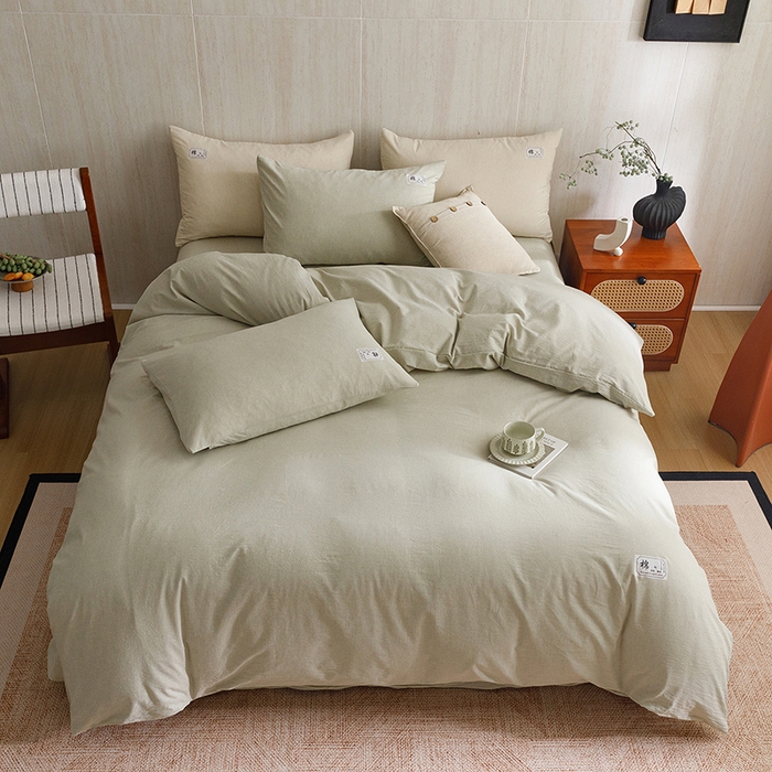 91家纺网 家纺一手货源 找家纺 悦然毛巾被 2026春夏新款A类全棉棉麻纯色四件套-山月素系列 山月素麻绿