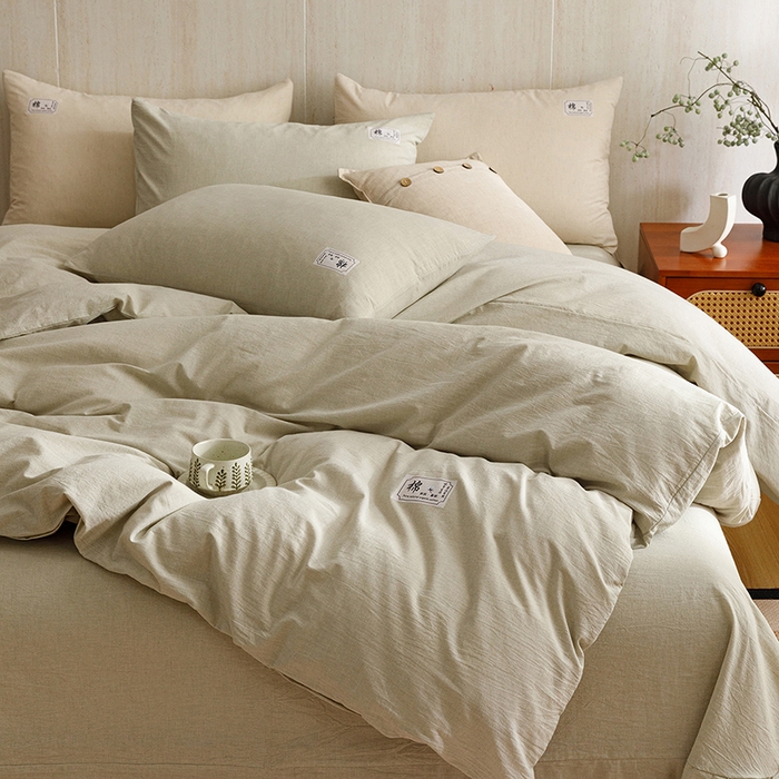 91家纺网 家纺一手货源 找家纺 悦然毛巾被 2026春夏新款A类全棉棉麻纯色四件套-山月素系列 山月素麻绿