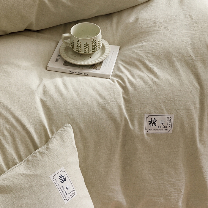 91家纺网 家纺一手货源 找家纺 悦然毛巾被 2026春夏新款A类全棉棉麻纯色四件套-山月素系列 山月素麻绿