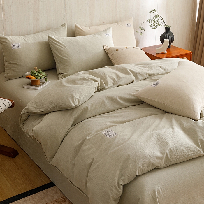 91家纺网 家纺一手货源 找家纺 悦然毛巾被 2026春夏新款A类全棉棉麻纯色四件套-山月素系列 山月素麻绿