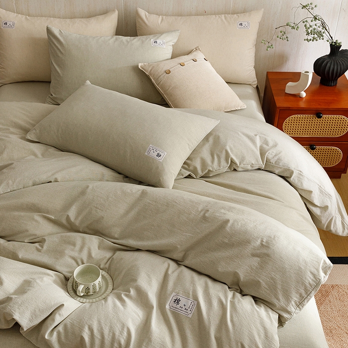 91家纺网 家纺一手货源 找家纺 悦然毛巾被 2026春夏新款A类全棉棉麻纯色四件套-山月素系列 山月素麻绿