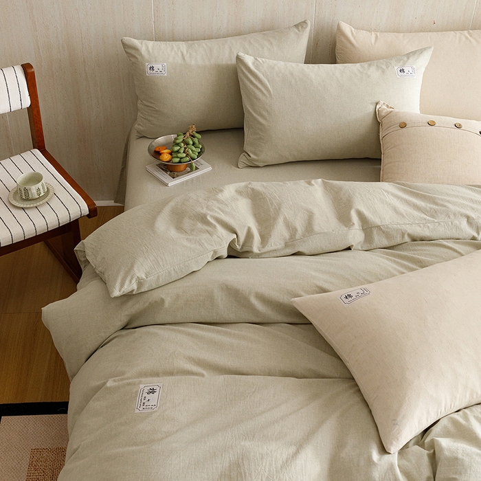 91家纺网 家纺一手货源 找家纺 悦然毛巾被 2026春夏新款A类全棉棉麻纯色四件套-山月素系列 山月素麻绿