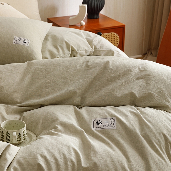 91家纺网 家纺一手货源 找家纺 悦然毛巾被 2026春夏新款A类全棉棉麻纯色四件套-山月素系列 山月素麻绿