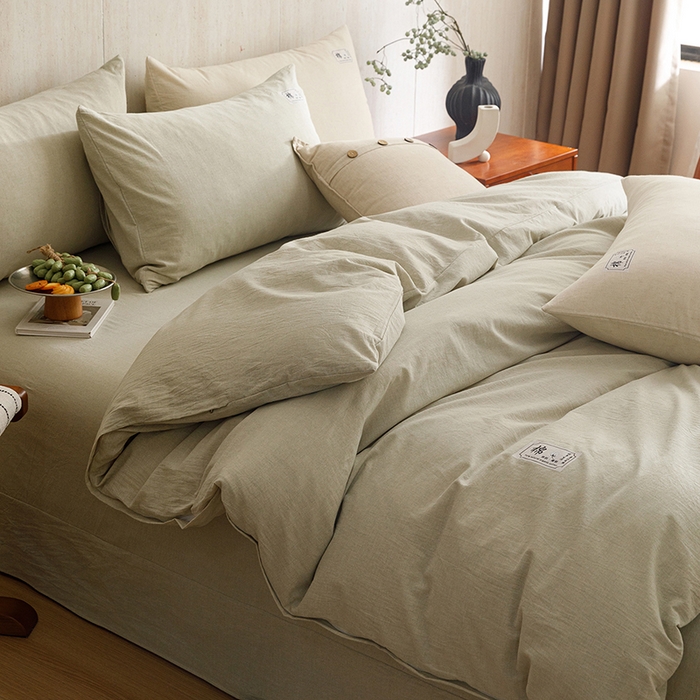 91家纺网 家纺一手货源 找家纺 悦然毛巾被 2026春夏新款A类全棉棉麻纯色四件套-山月素系列 山月素麻绿