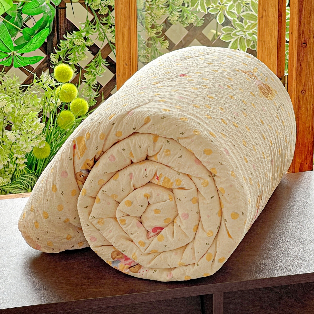 91家纺网 家纺一手货源 找家纺 一比一家纺 2026新款泡芙纱简款夏被四件套 熊博士